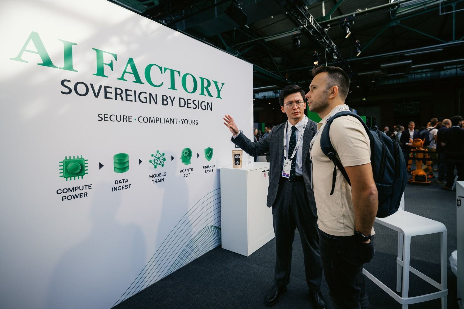 Aleria booth at NVIDIA GTC Berlin 2026, AI Factory wall, sovereign by design.